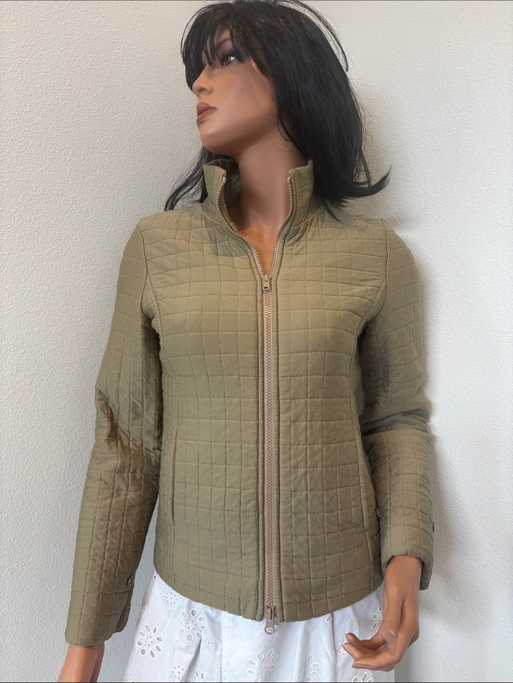 & Other Stories Quilted Olive-Green Lightweight Zip Jacket